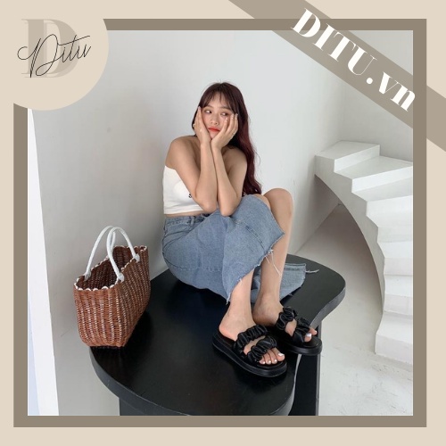 Dép Lê Nữ Quai Ngang Nhún Da - Dép Nữ Hở Mũi