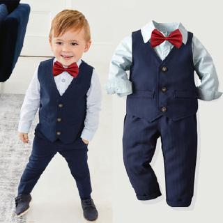 Bộ áo sơ mi + vest + quần dài nơ trang trọng cho bé trai