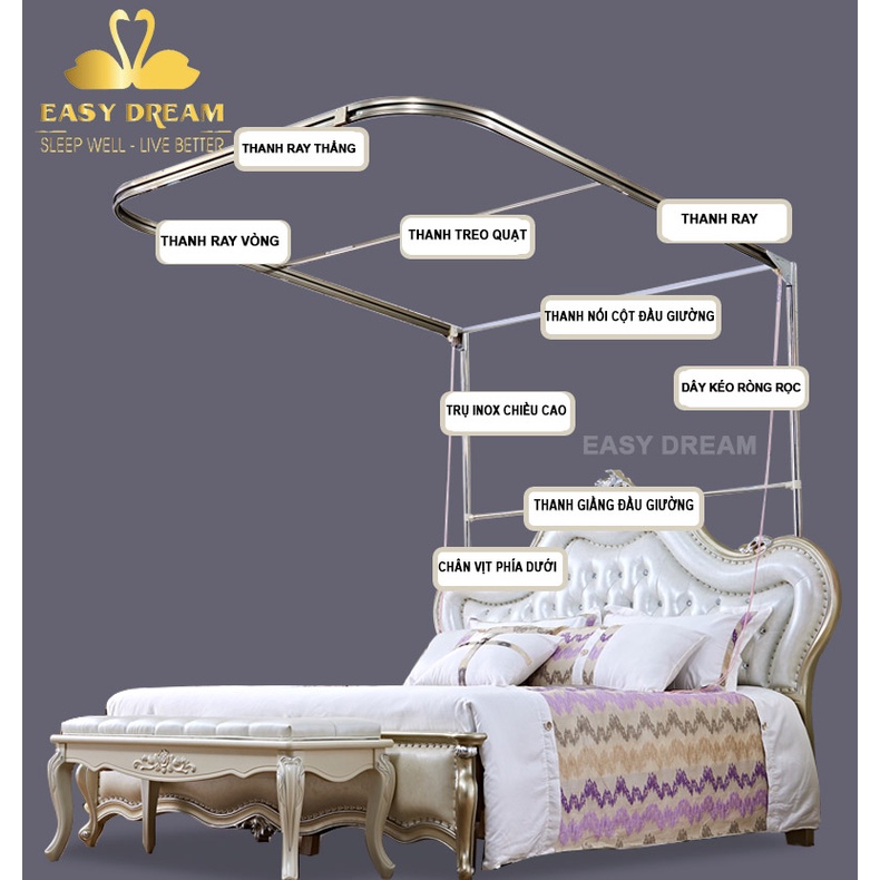 Màn khung không khoan tường kéo dây ròng rọc cao cấp Easy Dream