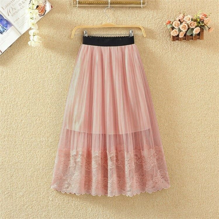 Spot free shipping girls skirt Korean fashion trend net celebrity wild mesh lace mid-length gauze | BigBuy360 - bigbuy360.vn