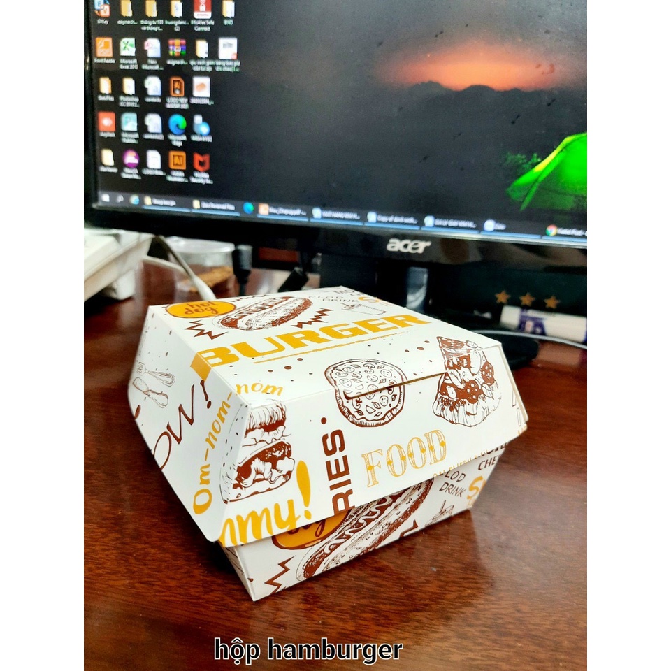 100 cái hộp giấy kraft hamburger, 130 cái hộp hamburger có hình