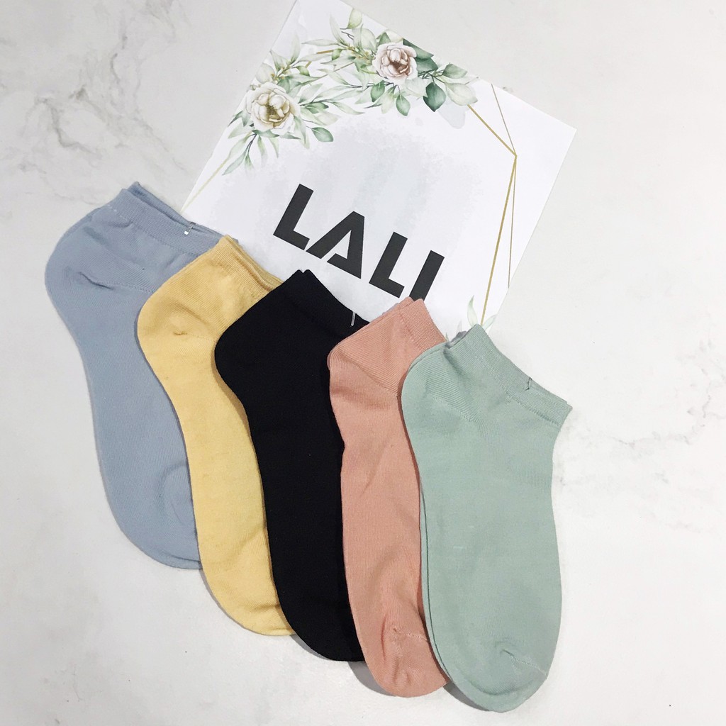 Vớ cotton tông màu pastel thêu chữ, vớ tất cổ ngắn dễ thương