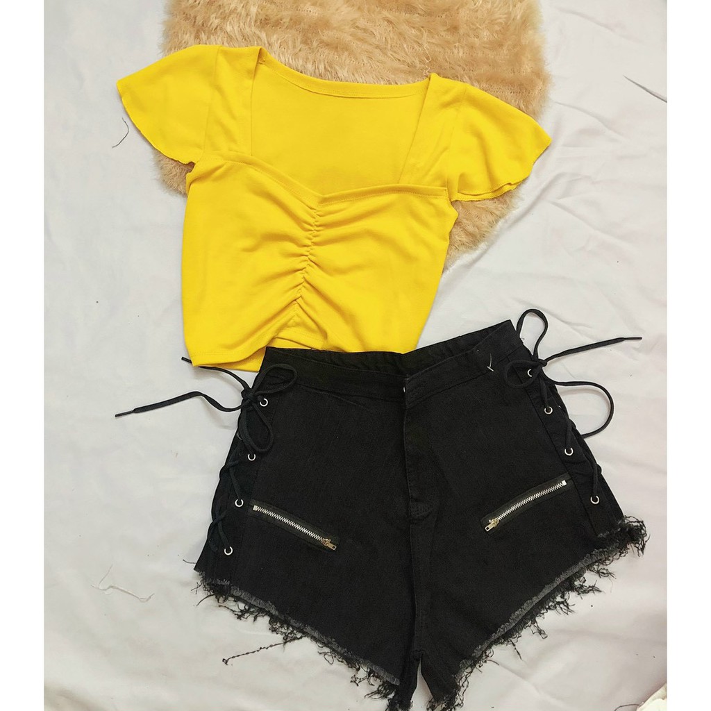 quần short kaki đan dây 2 bên dây kéo xinh cá tính hot hit ảnh thật