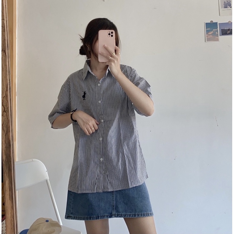 Sơ mi thuê hươu cổ đức tay ngắn, dáng rộng ( Ảnh thật )