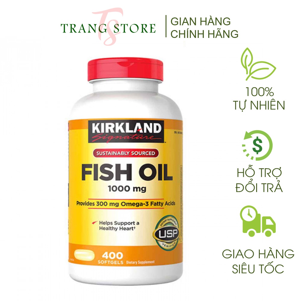 Viên uống dầu cá bổ sung Omega 3 Kirkland Fish Oil 1000mg | Nhập khẩu chính hãng Mỹ | Hộp400 Viên