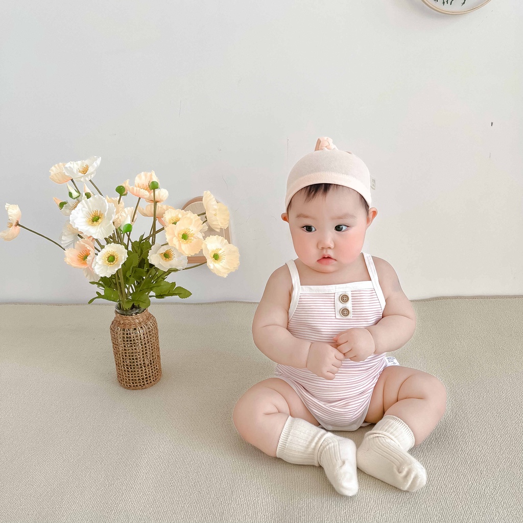 Áo Liền Quần Không Tay Bằng Cotton Họa Tiết Kẻ Sọc Cho Trẻ Em 0-2 Tuổi