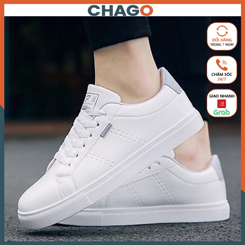 Giày thể thao nam CHAGO, giày sneaker với thiết kế nền trắng phối gót ghi rất trẻ trung - mã số: GTT098