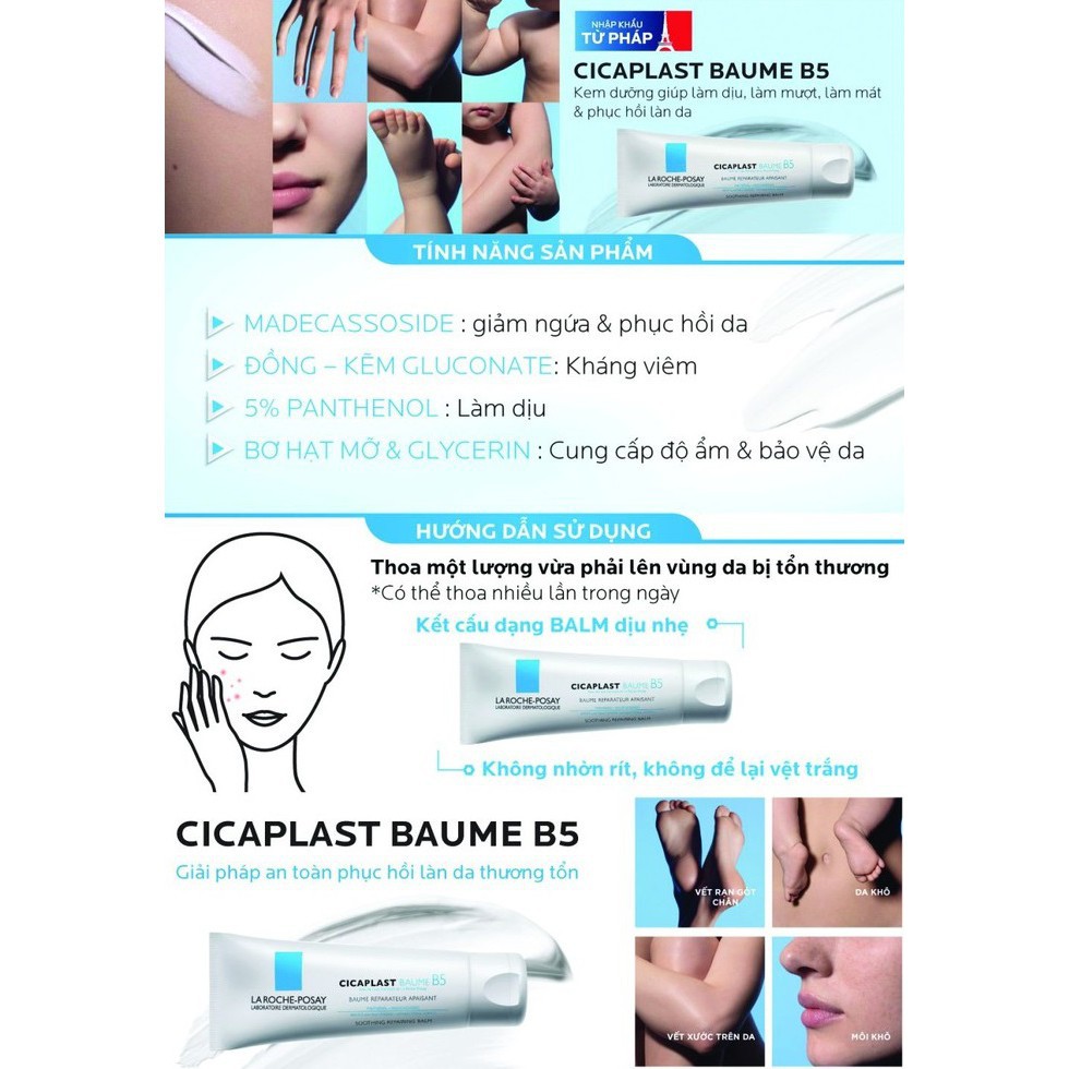 [40ml] Kem Dưỡng La Roche-Posay Cicaplast Baume B5 Làm Dịu Mát, Làm Mượt &amp; Phục Hồi Da phù hợp cho trẻ em 40ml