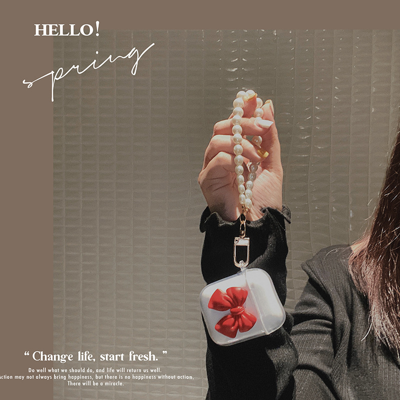 Vỏ hộp sạc tai nghe Airpods 1/2/3/pro thiết kế đáng yêu bằng TPU dẻo nơ tay áo tai nghe-III