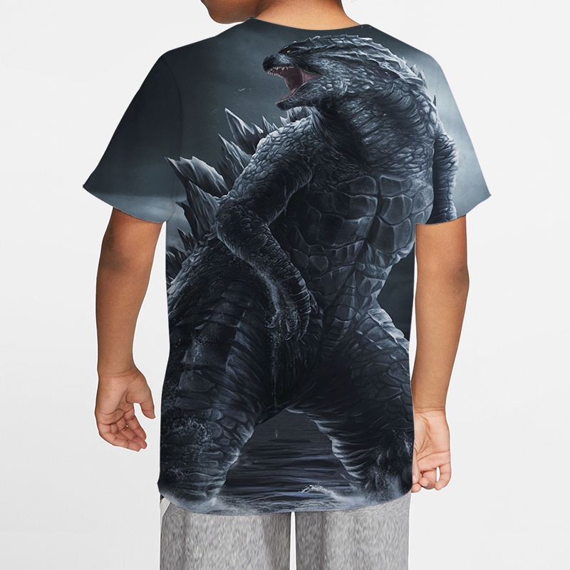Áo thun tay ngắn cổ tròn in họa tiết Godzilla hoạt hình thời trang mùa hè cho bé