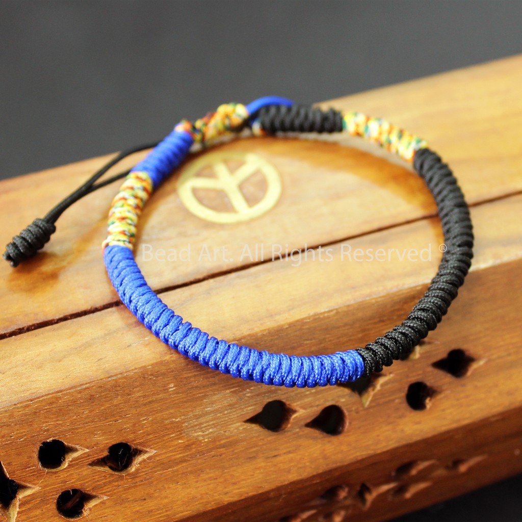 Vòng Tay Dây Ngũ Sắc Thắt Chỉ Màu Tibet Handmade (ĐEN-XANH DƯƠNG), Vòng Tay Phong Thuỷ, Hợp Mệnh Thuỷ, Mộc S48 - Bead Ar