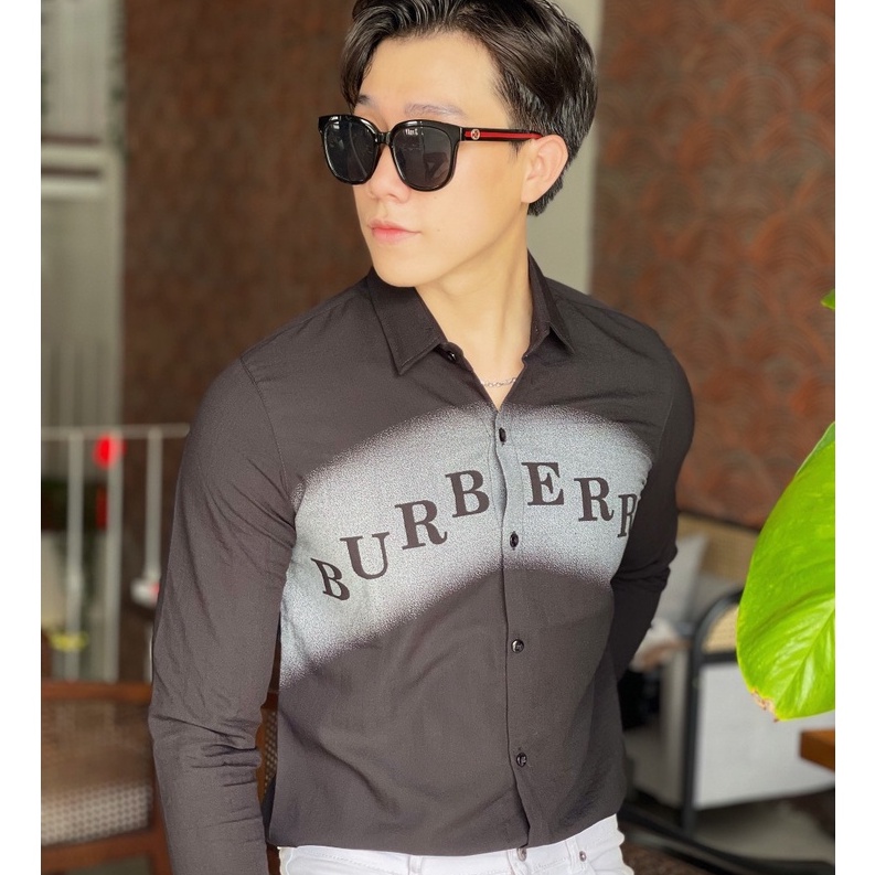 Áo sơ mi nam dài tay vải đũi in chữ hiệu sang trọng, co giãn mặc mát form vừa VBSHOP012