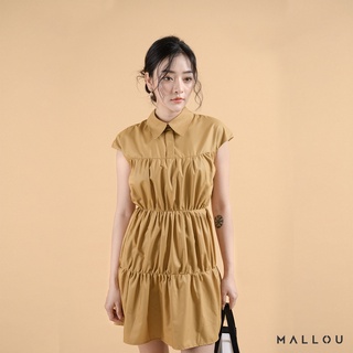 Váy liền nữ thiết kế cao cấp Aimee Dress nâu cam thô mềm, Babydoll thắt eo tiểu thư nữ tính MALLOU