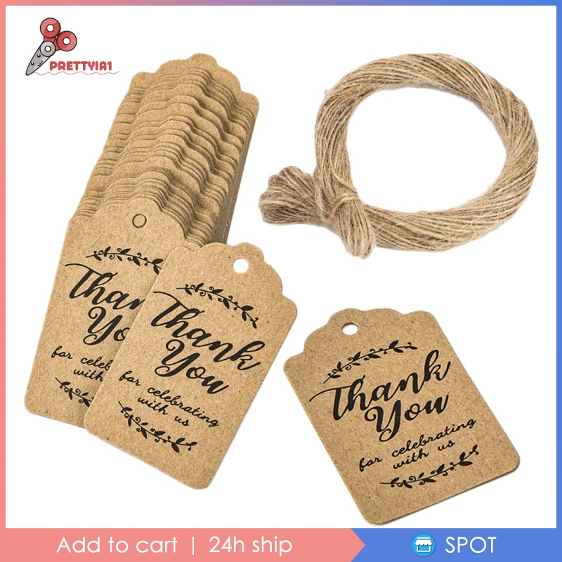 1 [Prettyia1] 100 Nhãn Giấy Kraft Thank You Dán Quà Tặng Giáng Sinh, Tiệc Cưới