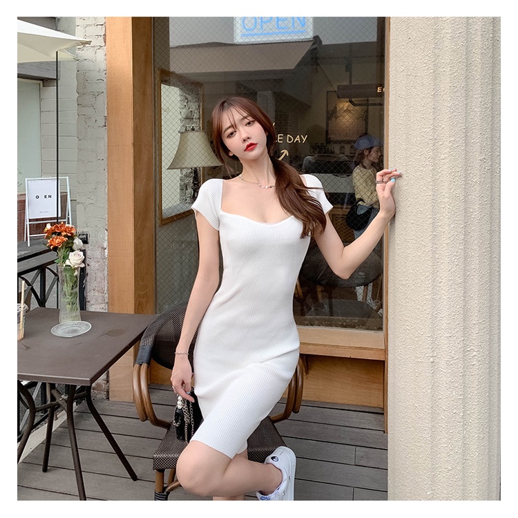 Đầm body sexy nữ hở lưng cổ vuông trắng đen be mặc nhà LOKISO VD03 | BigBuy360 - bigbuy360.vn
