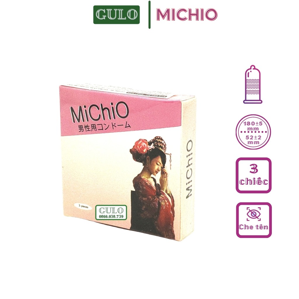 Bao Cao Su Siêu Mỏng Michio có Gân bao quanh thân, size nhỏ 49 mmm - Hộp 3 chiếc