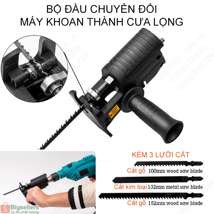 (Bigseller) Bộ chuyển đổi máy khoan thành cưa lọng, cưa kiếm đa năng kèm theo 3 lưỡi