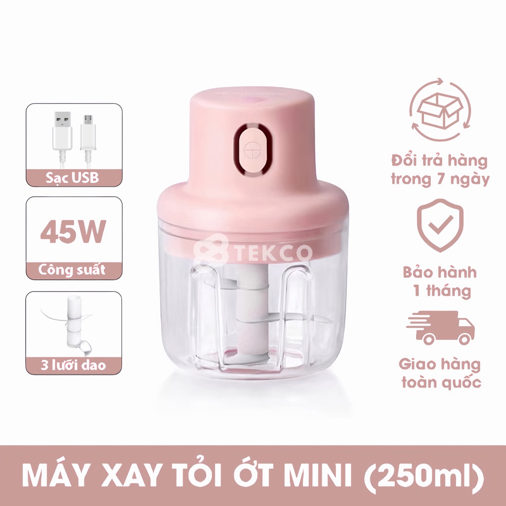 Máy Xay Mini Cầm Tay Cổng USB (Xay Tỏi Ớt, Hành, Rau Củ, Thịt,...) - Máy Xay Thực Phẩm Đa Năng Sạc Pin (Hồng)