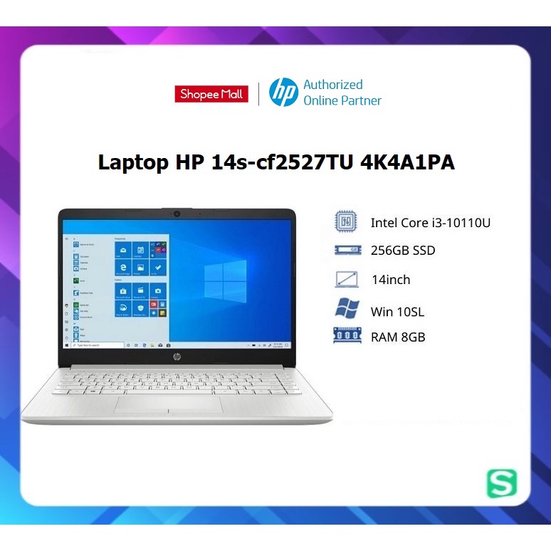 [ELHP13 giảm 10% CAP 2TR MBS 13TR] Laptop HP 14s-cf2527TU 4K4A1PA (I3-10110U/ 4GB/ 256GB SSD/ 14inch/ VGA ON)