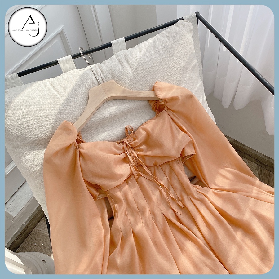 Đầm Tiểu Thư Tay Phồng AU.DESIGN Thiết Kế Sang Chảnh Lộng Lẫy Dáng Xòe Có Mút Ngực Màu Nude Freesize