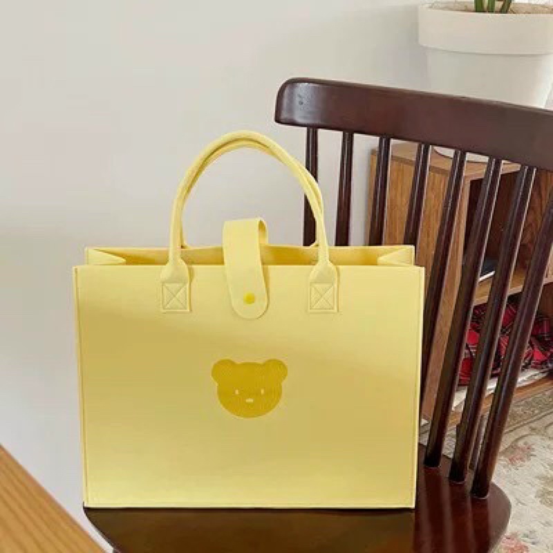 Túi Xách Tay Bằng Vải Nỉ FREESHIP❤️ Dung Tích Lớn Có Tay Cầm Hình Gấu Dễ Thương Dành Cho Nữ