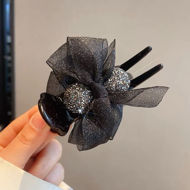 Kẹp Tóc Lưới Màu Đen Đính Nơ Phong Cách Hàn Quốc Cho Nữ