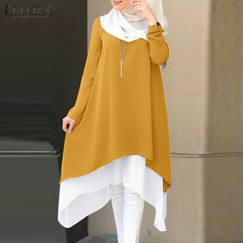 Zanzea Đầm Cổ Tròn Tay Dài Hai Lớp Thời Trang Sành Điệu Cho Nữ