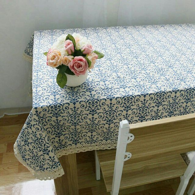 Khăn trải bàn vải canvas hoa văn sang trọng không ren