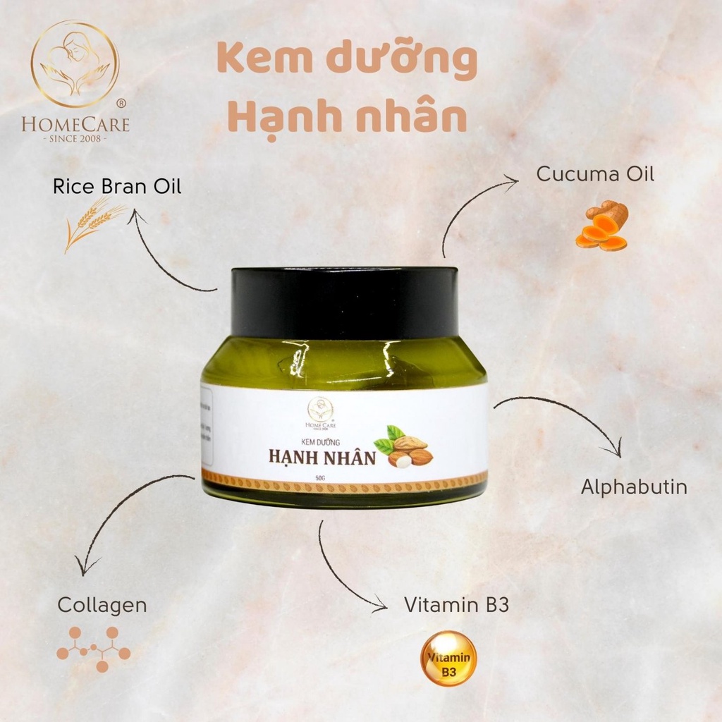 Kem dưỡng ẩm da mặt hạnh nhân Home Care thành phần tự nhiên làm sáng cấp ẩm căng bóng da hũ 50g