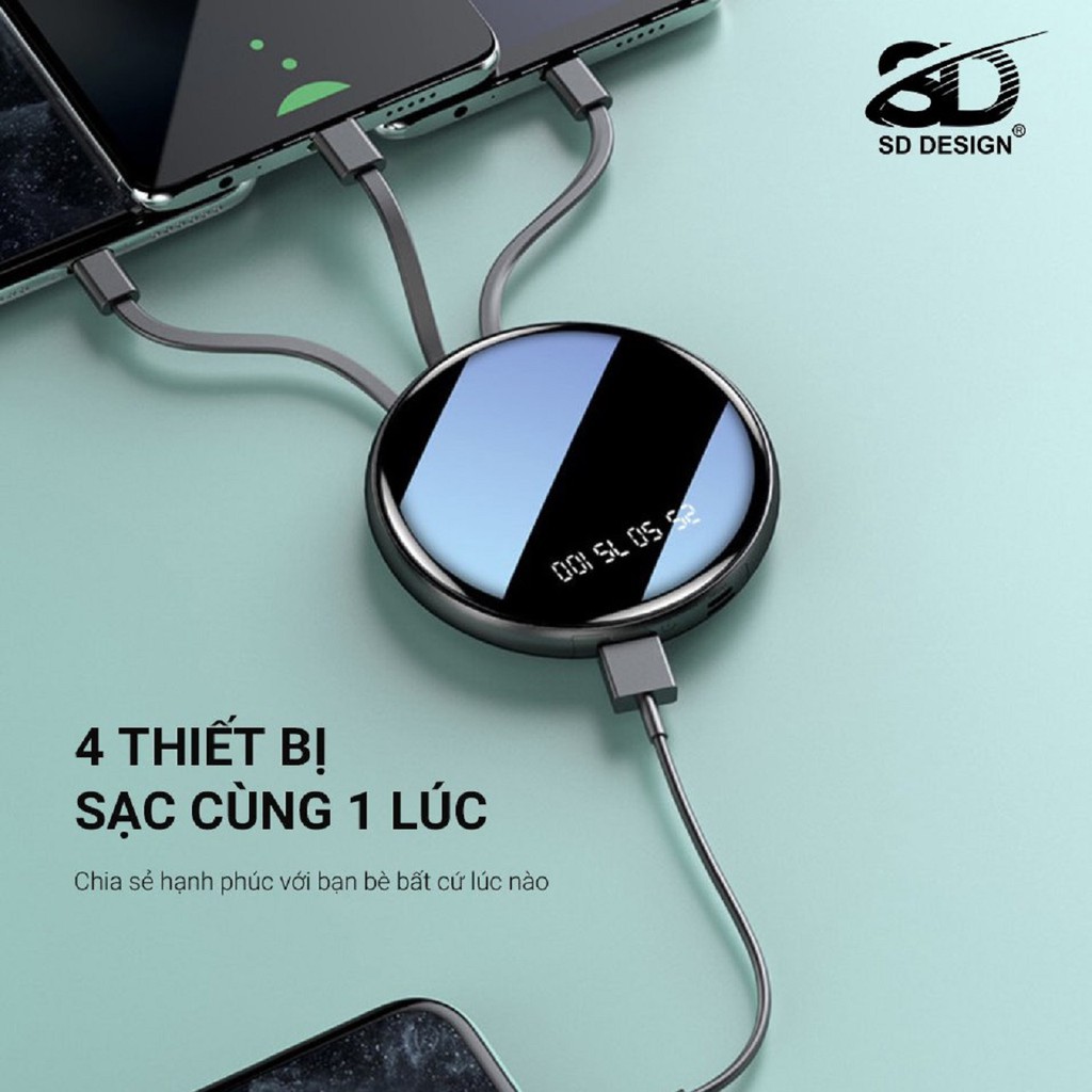 Sạc Dự Phòng Mini Chính Hãng G03 Cho iPhone Samsung Xiaomi Oppo Huawei Tích Hợp 4 Cáp Sạc+Màn Led Pin 6000mAh