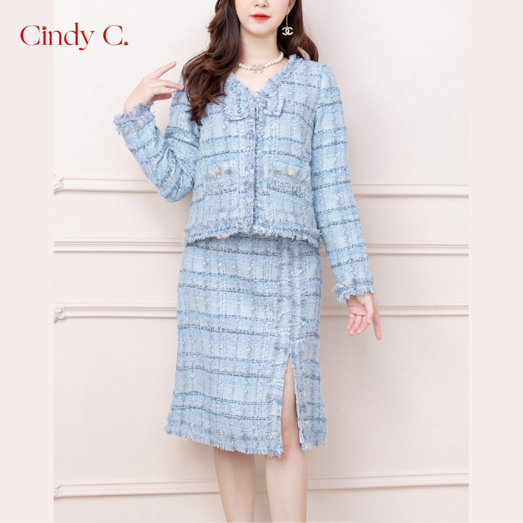 Áo và chân váy Merlin CINDY C chất liệu dạ Tweed 738 / 772 / 840 / 727 / 228