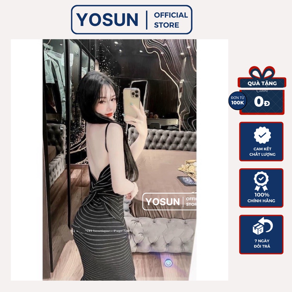 Đầm Nữ Dự Tiệc Ôm Body Họa Tiết Kẻ Sọc Ngang Hai Dây Dáng Dài Sexy Quyến Rũ, Váy Hở Lưng Sau Cuốn Hút 2 Màu Trắng Đen