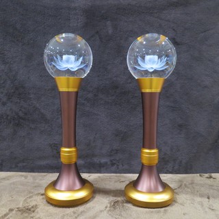 Đôi Đèn Cầu Hoa Sen - Pha Lê Chân Đồng - Thân Nâu - Cao 25cm