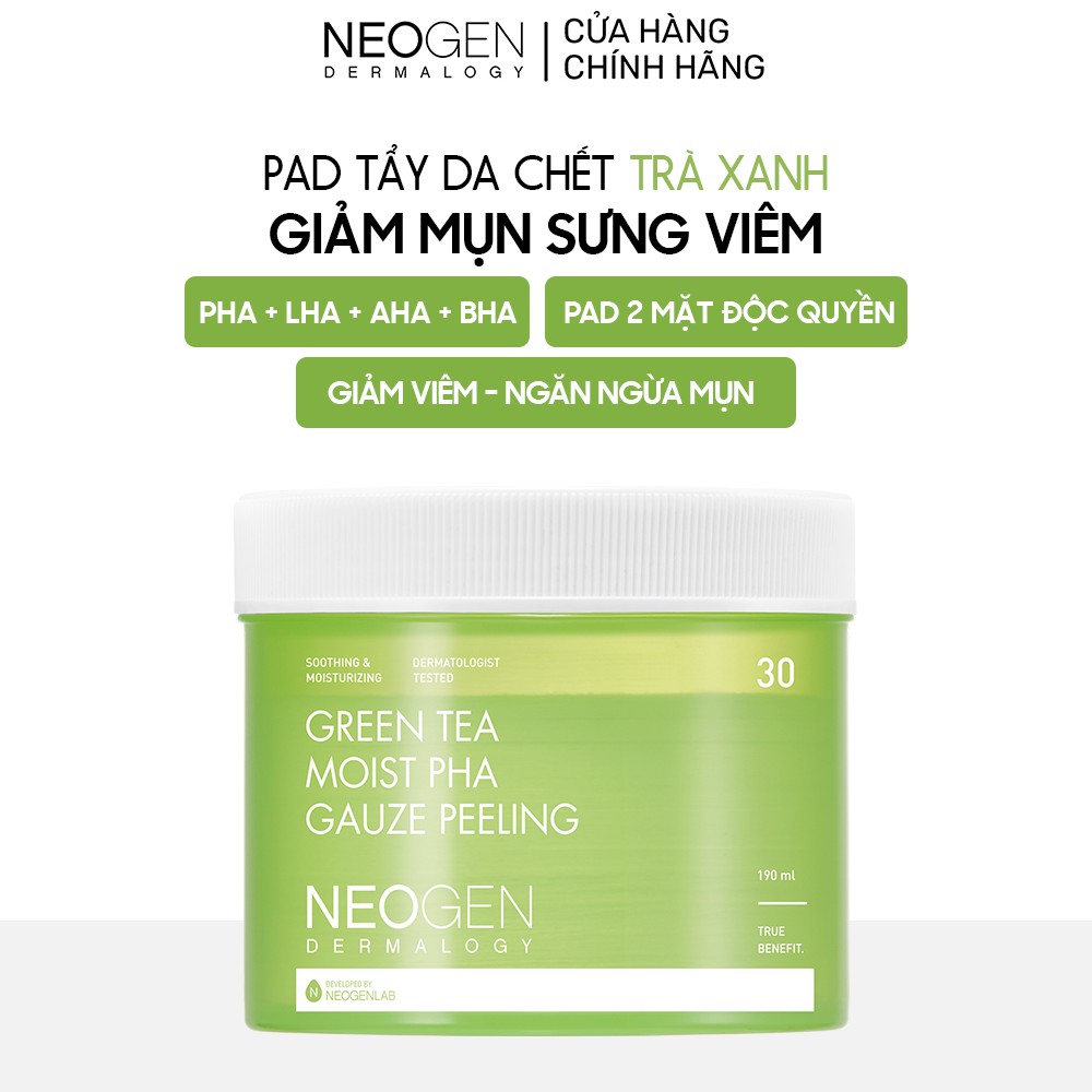 [Mã COSDAY giảm 50k đơn 250k] Pad Tẩy Da Chết Trà Xanh PHA Giảm Sưng Viêm Cho Da Mụn Neogen 30 Miếng