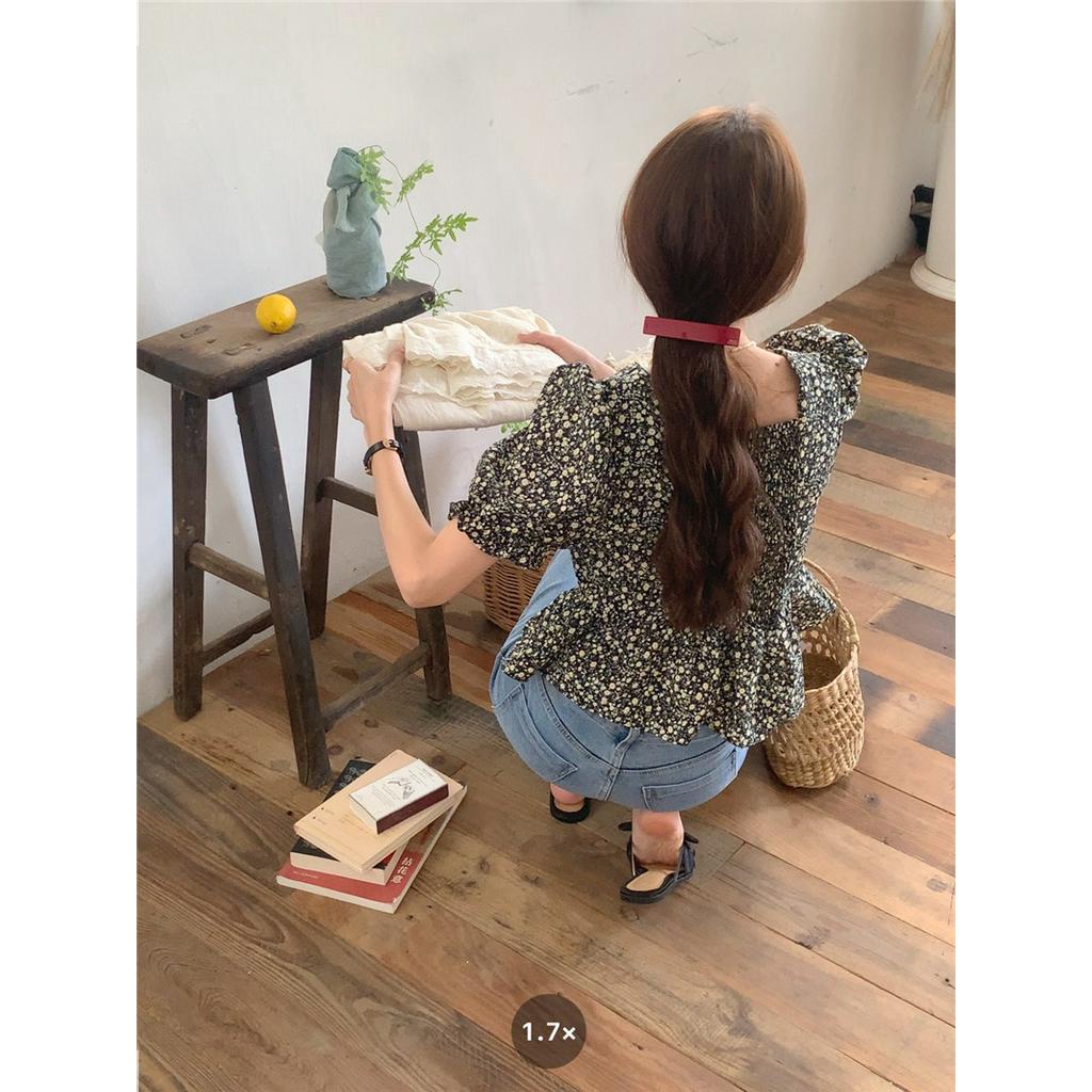 Áo Sơ Mi Nữ Tay Ngắn Xếp Nếp In Hoa Phong Cách Mới Mùa Hè 53217