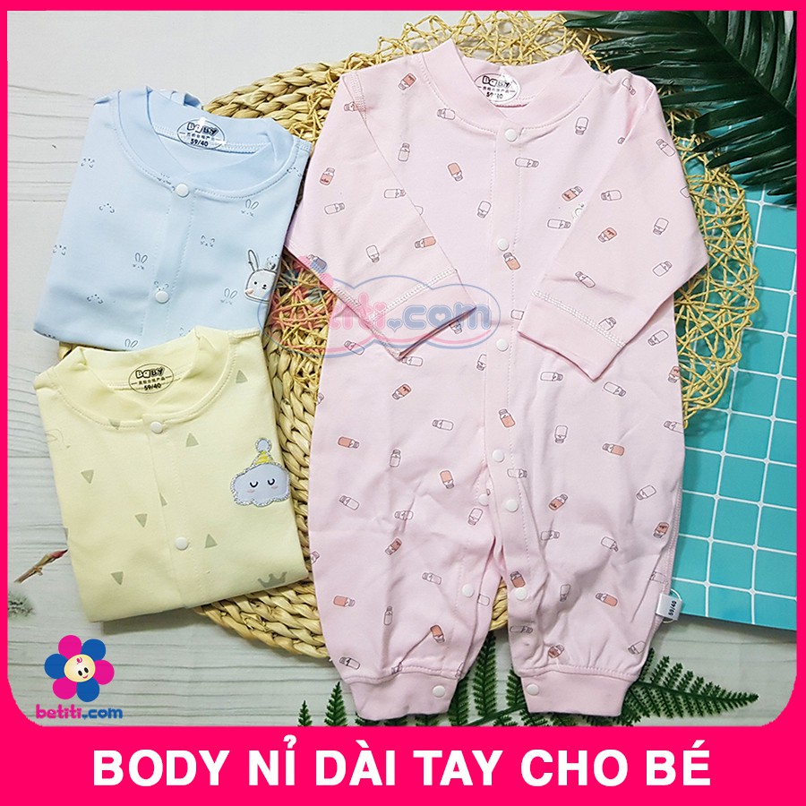 Body Dài Tay Chất Nỉ Cotton Có Cúc Cài Giữa Cho Bé Sơ Sinh