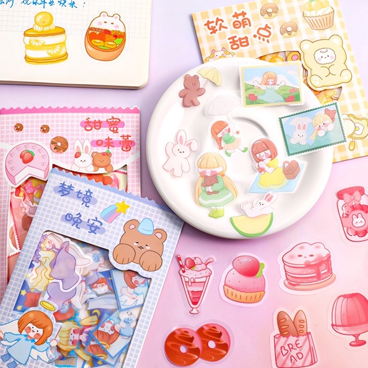 Set Sticker 45 Tấm Miếng Hình Dán Sweet Trang Trí Sổ Tay Mohamm Điện Thoại Vở Khay Đựng Bút D103