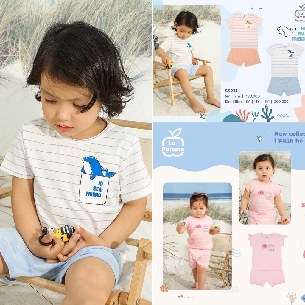 [CHÍNH HÃNG] Bộ cộc tay cotton họa tiết chuyến xe vui vẻ 12022 trẻ em La Pomme