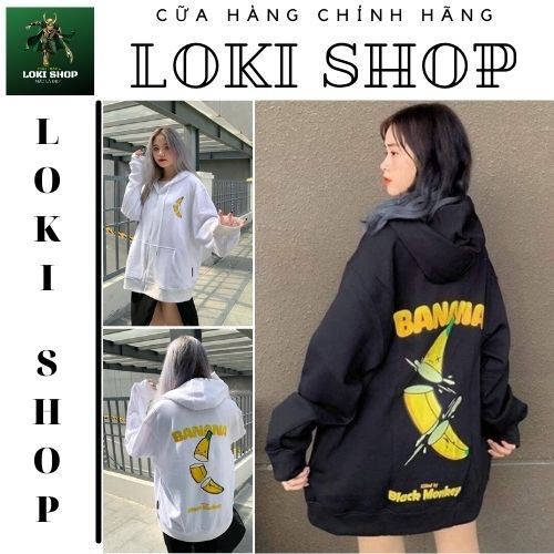 Áo khoác hoodie in hình Banana Cho Nam Nữ Và Cặp Đôi LOKI SHOP Có 3 Màu Chất Nỉ Unisex dây kéo Form rộng Ulzzang