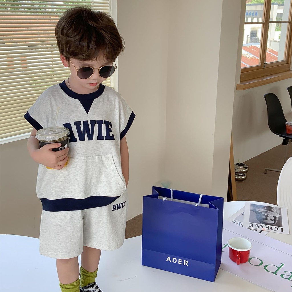 Set Áo Thun Ngắn Tay Và Quần Short Phong Cách Hàn Quốc Thời Trang Mùa Hè Cho Bé Trai