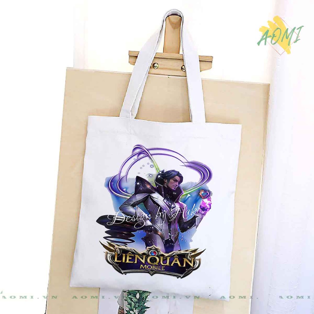 TOTE CANVAS GARENA LIÊN QUÂN TÚI VẢI ĐEO VAI BAG CÓ KHÓA KÉO SIZE LỚN 33x38cm AOMIVN DU LỊCH MÀU ĐEN TRẮNG