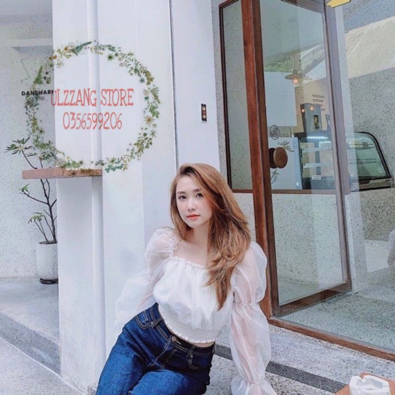 Áo bẹt vai tay lưới siêu xinh hot