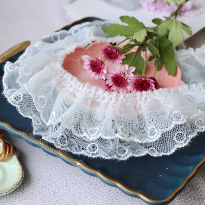 Cuộn Dây Ren Hai Lớp Hình Tròn 5.5cm * 1m Dùng Thêu Trang Trí Đầm Handmade Diy