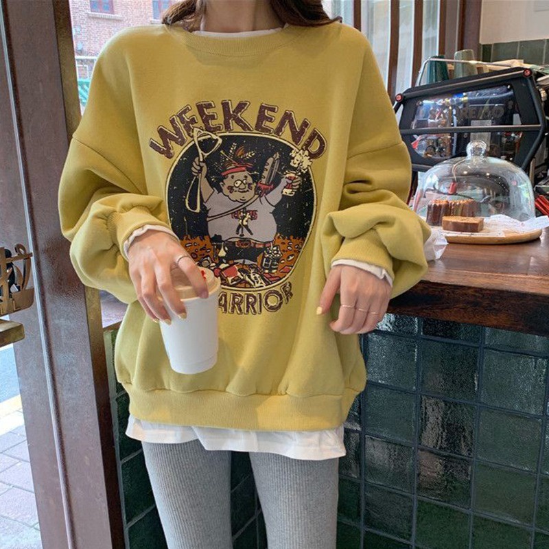 Áo nỉ nữ dài tay cổ tròn thời trang Hàn