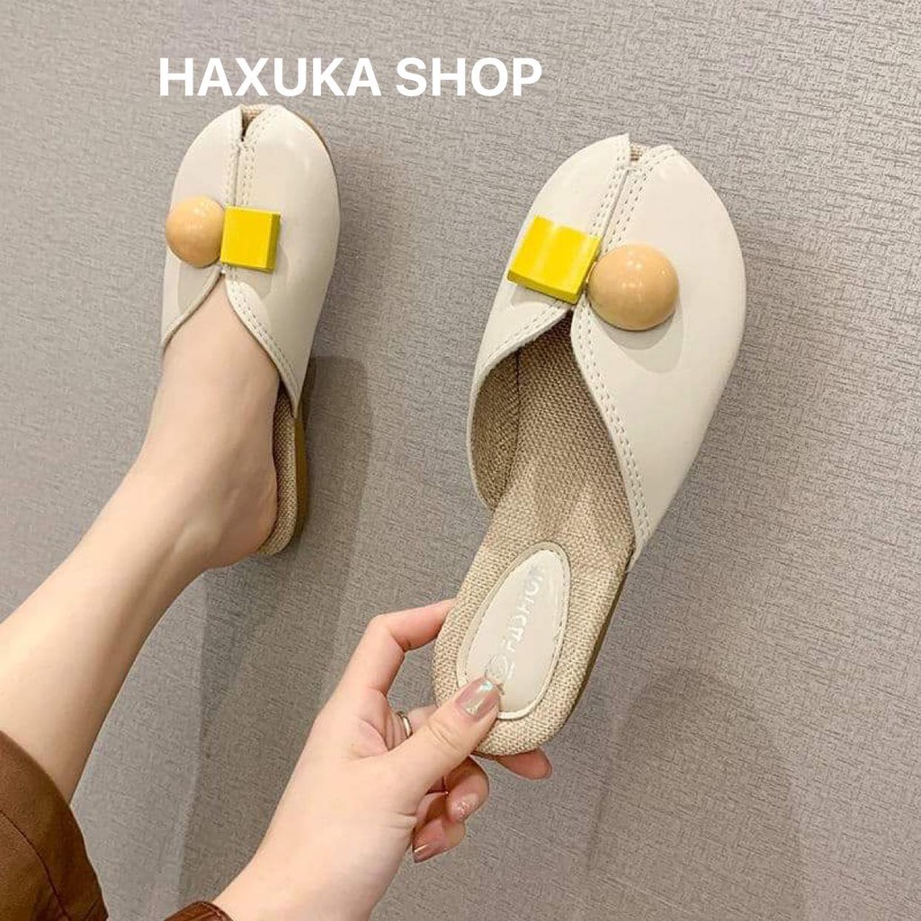 Dép sục Ulzzang ba màu Vàng Trắng Xanh gắn khối vuông tròn rất đẹp
