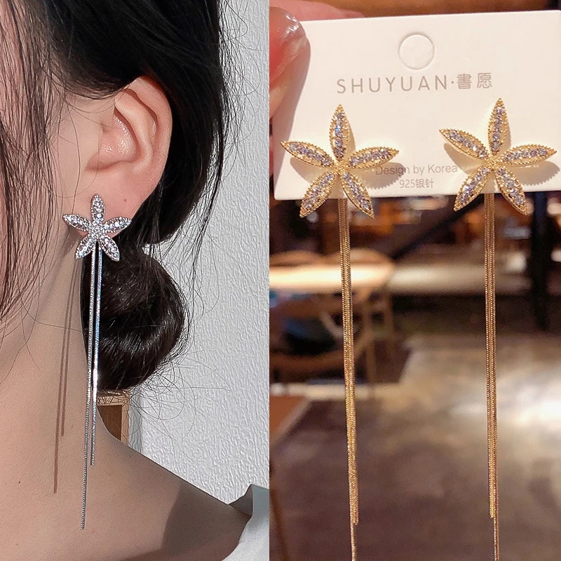 1 Đôi Bông Tai Dài Hình Nơ Đính Đá Opal Sang Trọng Dành Cho Cô Dâu
