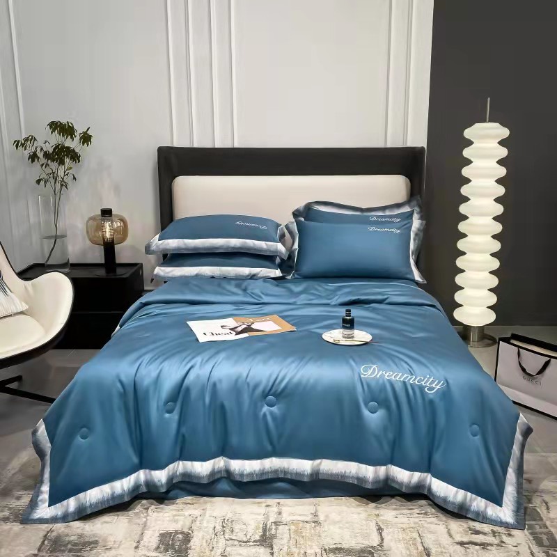 Bộ chăn ga gối lụa Dream city và lụa chữ H sang chảnh chăn trần hè mát lạnh giá rẻ