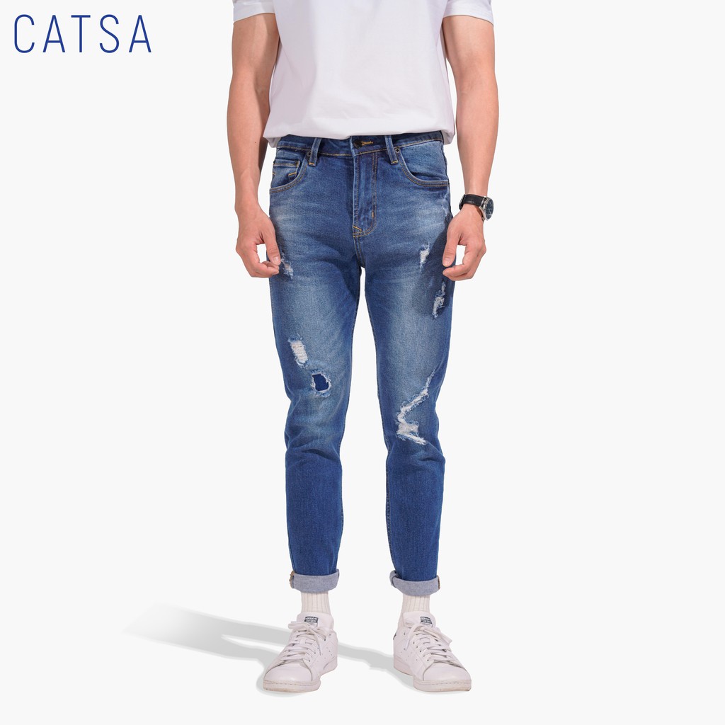 Quần jeans xanh đậm, chất vải cao cấp, co giãn nhẹ, thông số size chuẩn CATSA QDL113