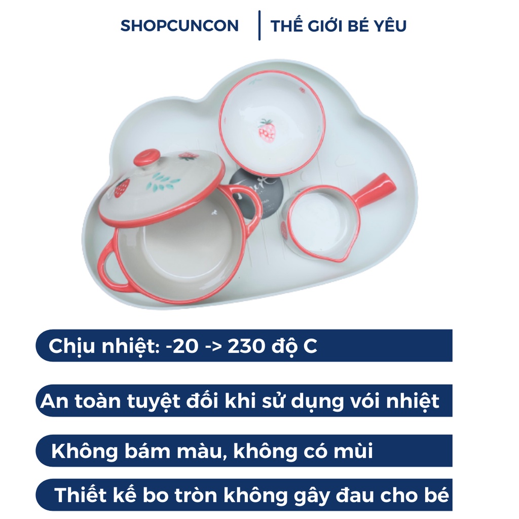 Chén ăn dặm gốm sứ mix sẵn theo màu kèm khay tặng thìa báo nóng ForYourBaby, bát ăn dặm sứ theo màu