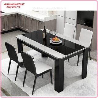 [HÀNG LOẠI 1]Bộ bàn ăn 70x120cm mặt bàn phủ Ebosy siêu bóng đẹp chân sắt cao cấp 4 ghế bọc da - Bộ bàn ghế phòng ăn
